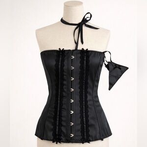 Allure Lingerie Black Corset Set M Lace Up Satin Gothic Burlesque